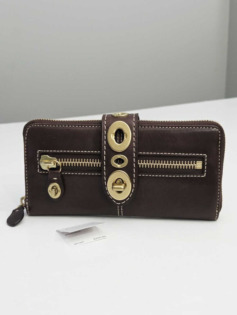 RARE COACH LILY LEGACY LEATHER TURNLOCK ZIP AROUND WALLET - MAHOGANY BROWN